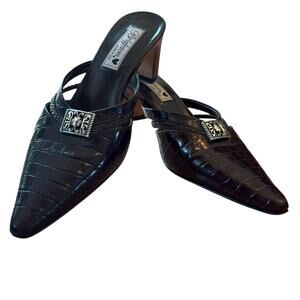 Brighton Tracy Deep Chocolate Brown Mules with Silver Ornament size 8M EUC